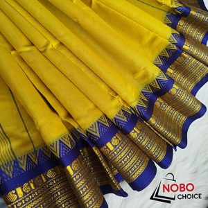 আড়ং হাফ সিল্ক হলুদ সুতি শাড়ি