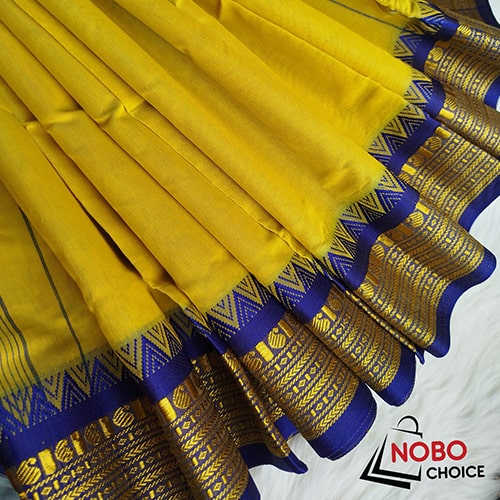 আড়ং হাফ সিল্ক হলুদ সুতি শাড়ি