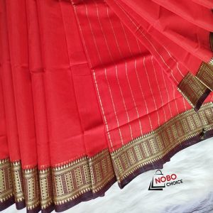 আড়ং হাফ সিল্ক লাল সুতি শাড়ি