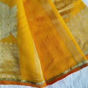 গোল্ডেন ইয়োলো সফট টিস্যু জামদানি শাড়ি