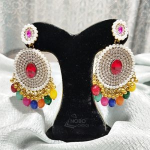 মুক্তা ও রঙিন পাথরের চান্দবালি দুল | Premium Kaner Dul