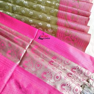 ডুয়াল টোন কাতান সিল্ক শাড়ি – পিংক ও অলিভ গ্রিন কম্বিনেশন