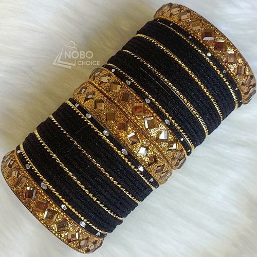 পার্টি পার্ল গ্লাস ভেলভেট চুড়ি - Party Parl Glass Velvet Churi