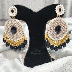 সাদা কালো পাথরের চান্দবালি দুল | Black White Chandbali Dul