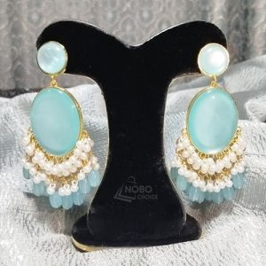 আকাশি নীল ও মুক্তার গোল্ড প্লেটেড দুল | Premium Dul