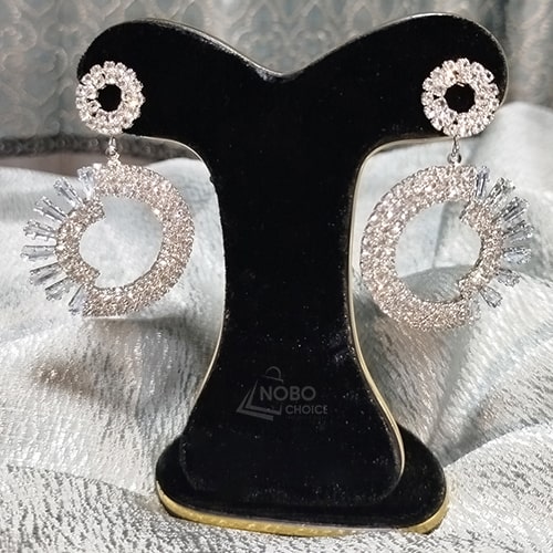 রূপালি পাথরের সার্কেল দুল | Premium White Stone Circle Dul