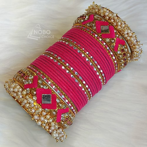 ব্রাইডাল মিরর ওয়ার্ক গাজরা চুড়ি - Bridal Miror Work Gajra Churi